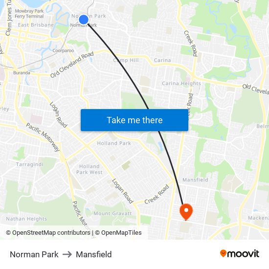 Norman Park to Mansfield map