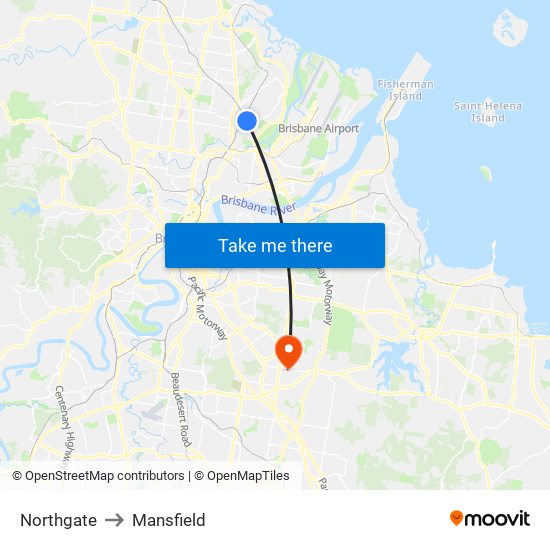 Northgate to Mansfield map