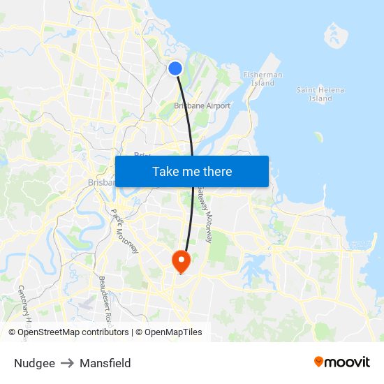 Nudgee to Mansfield map