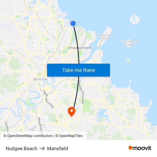 Nudgee Beach to Mansfield map