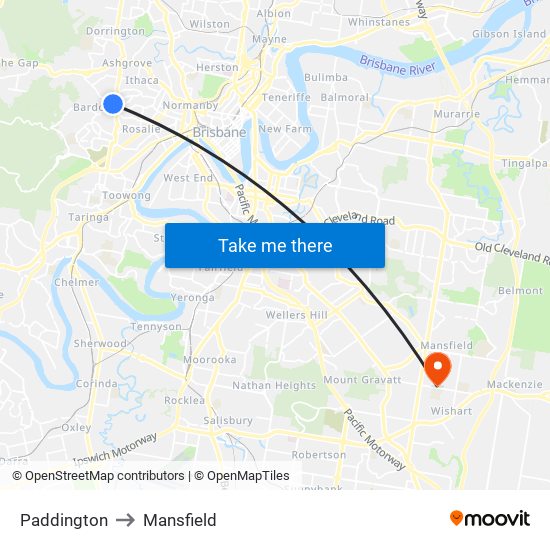 Paddington to Mansfield map