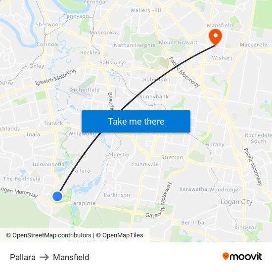 Pallara to Mansfield map