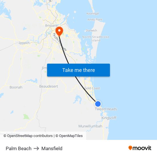 Palm Beach to Mansfield map