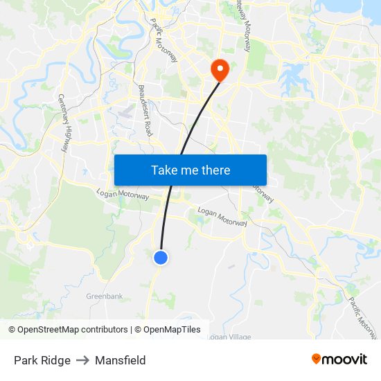 Park Ridge to Mansfield map