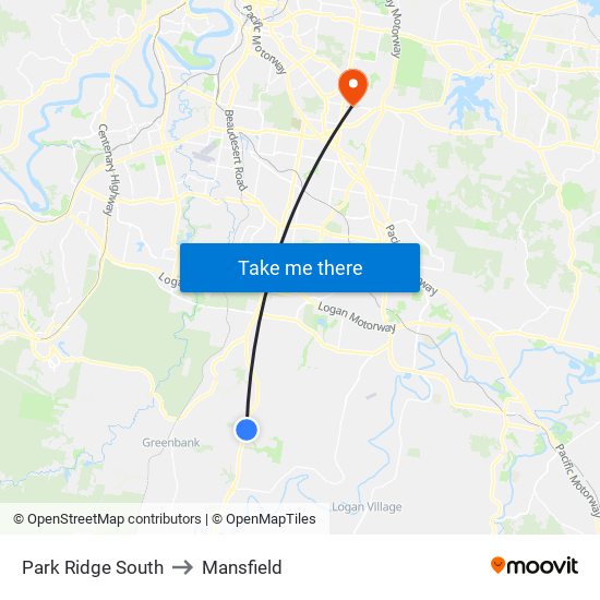 Park Ridge South to Mansfield map