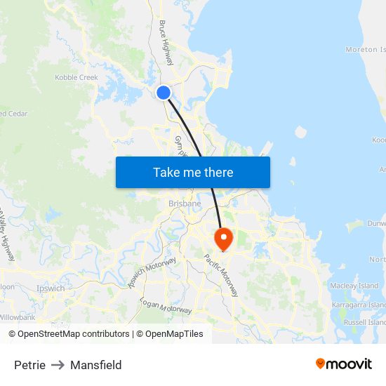 Petrie to Mansfield map
