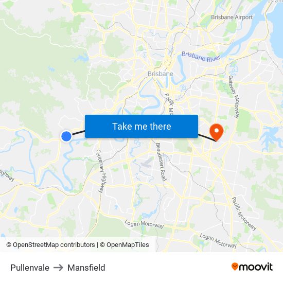 Pullenvale to Mansfield map