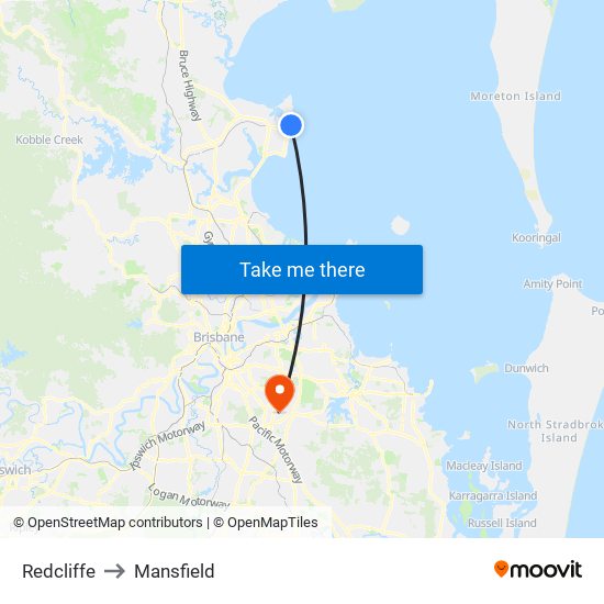Redcliffe to Mansfield map