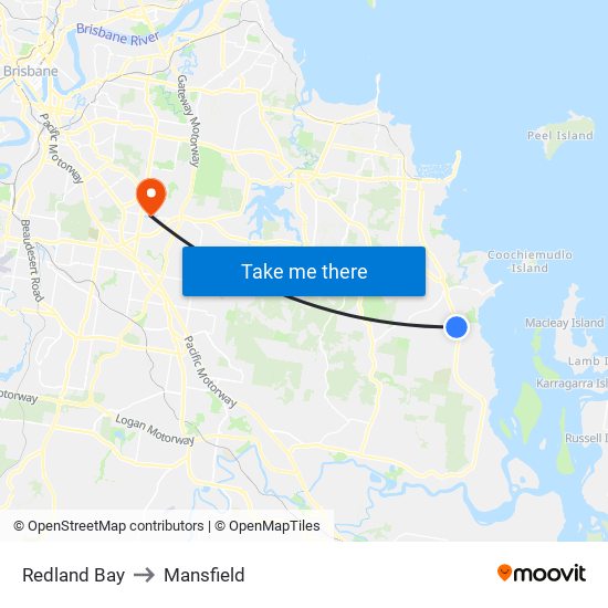 Redland Bay to Mansfield map