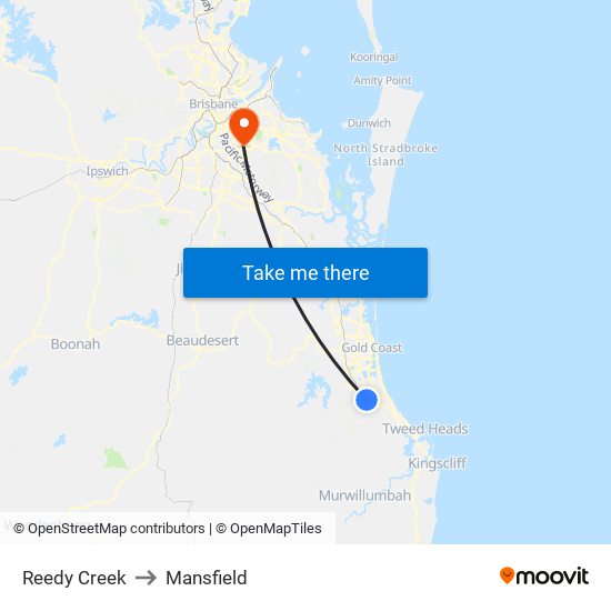 Reedy Creek to Mansfield map