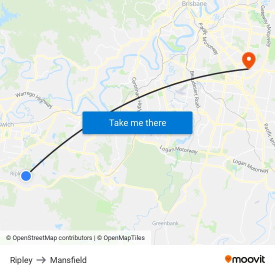 Ripley to Mansfield map