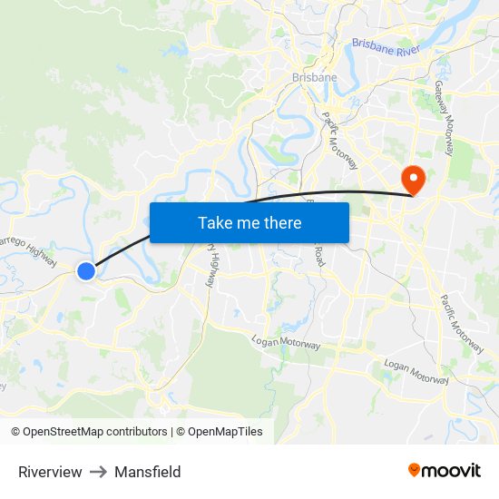 Riverview to Mansfield map