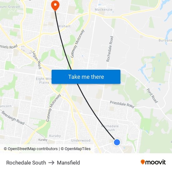 Rochedale South to Mansfield map