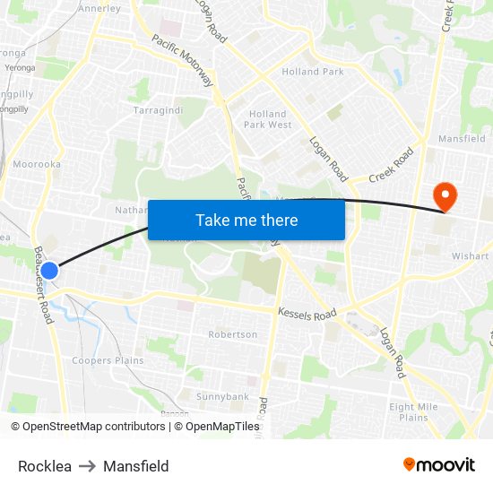Rocklea to Mansfield map