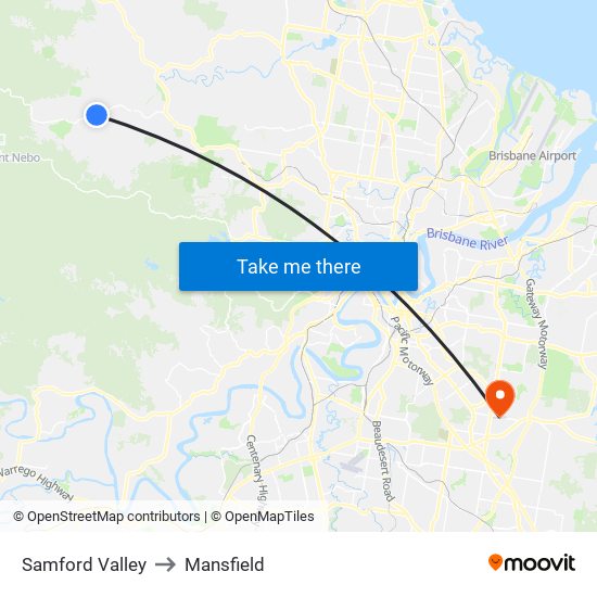 Samford Valley to Mansfield map