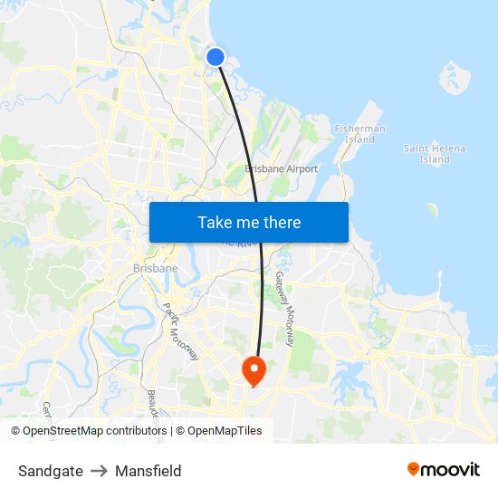 Sandgate to Mansfield map