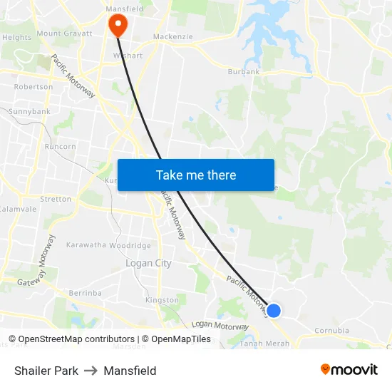 Shailer Park to Mansfield map