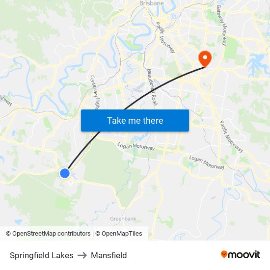 Springfield Lakes to Mansfield map
