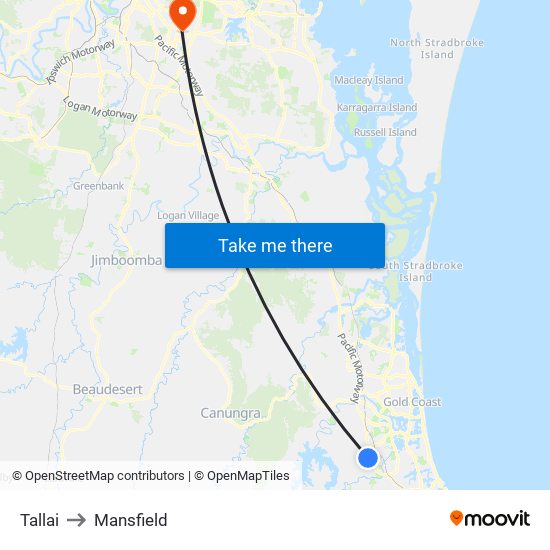 Tallai to Mansfield map