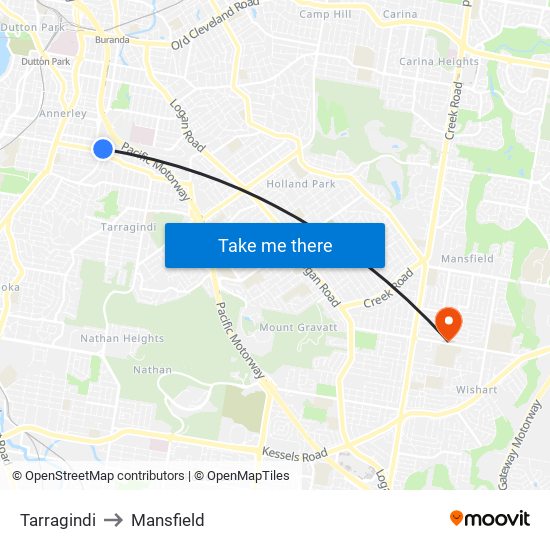 Tarragindi to Mansfield map