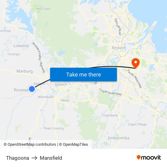 Thagoona to Mansfield map