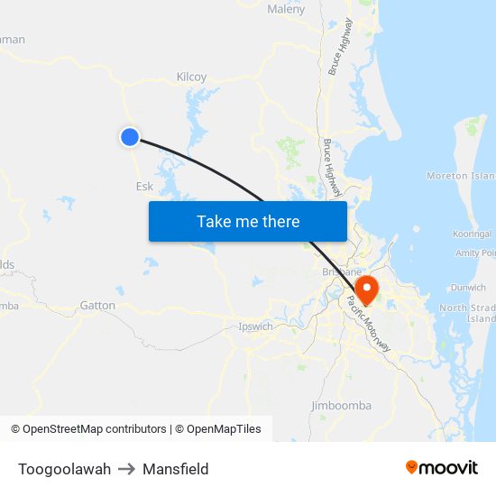 Toogoolawah to Mansfield map