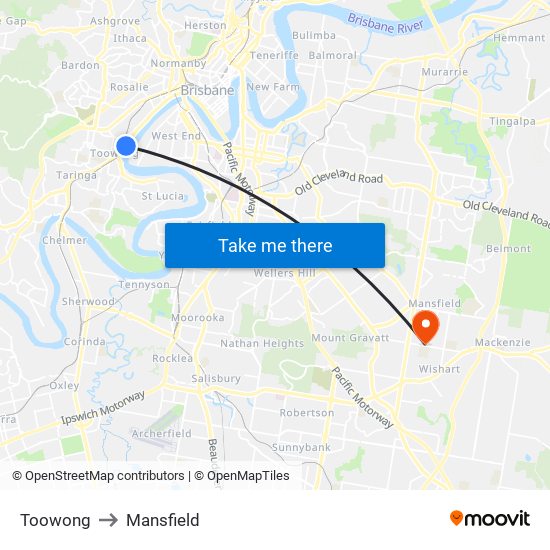 Toowong to Mansfield map