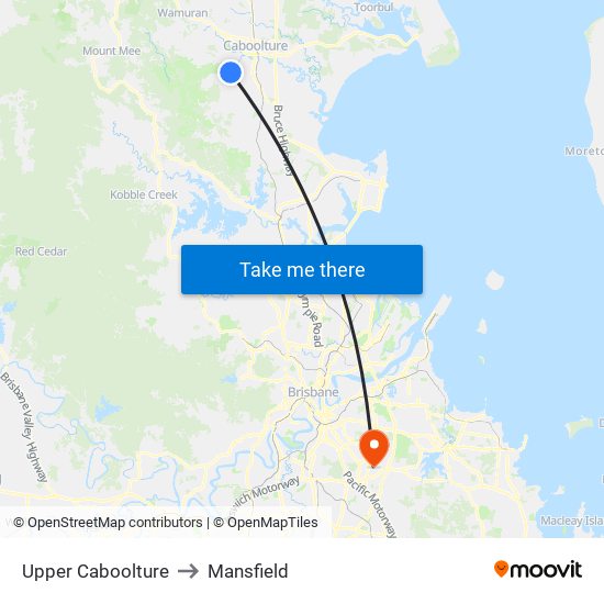 Upper Caboolture to Mansfield map