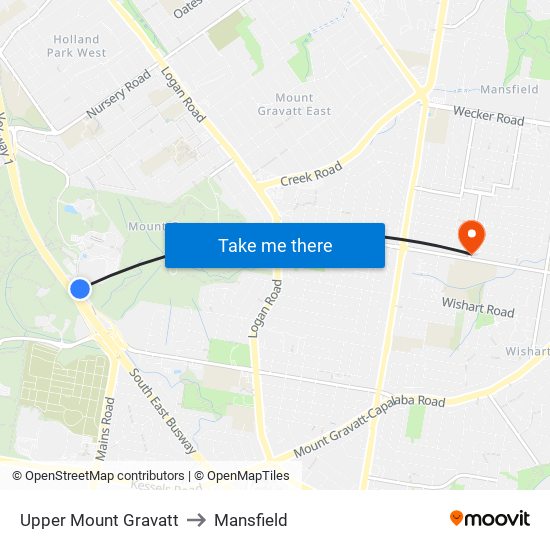 Upper Mount Gravatt to Mansfield map