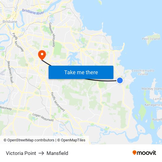 Victoria Point to Mansfield map