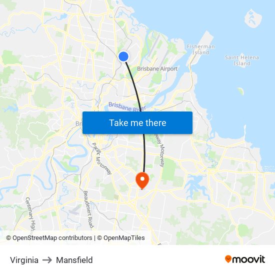 Virginia to Mansfield map