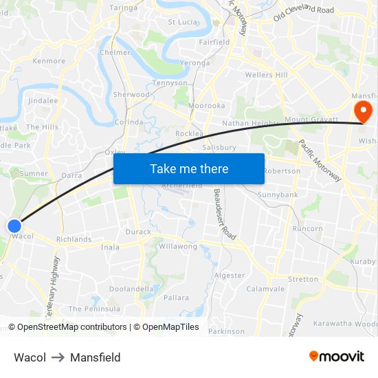 Wacol to Mansfield map