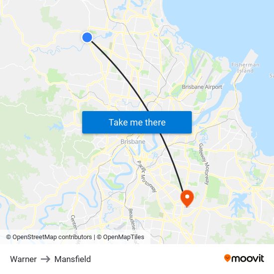 Warner to Mansfield map