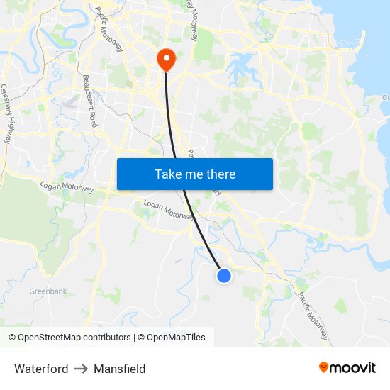 Waterford to Mansfield map