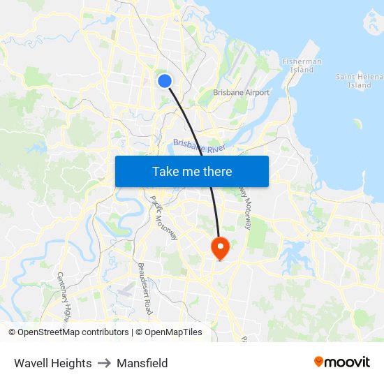 Wavell Heights to Mansfield map