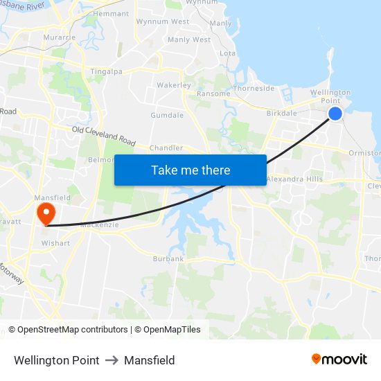 Wellington Point to Mansfield map