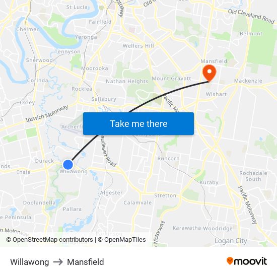 Willawong to Mansfield map