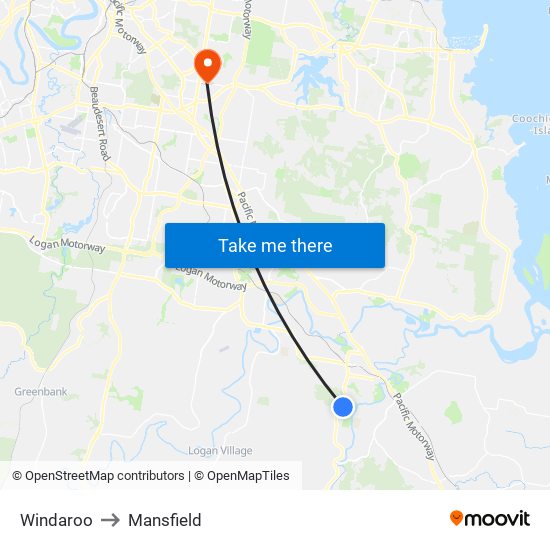 Windaroo to Mansfield map