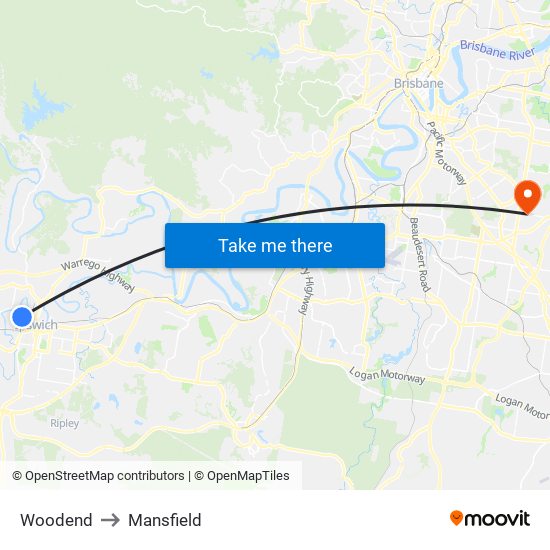 Woodend to Mansfield map