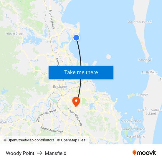 Woody Point to Mansfield map