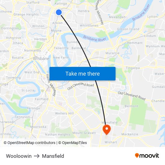Wooloowin to Mansfield map