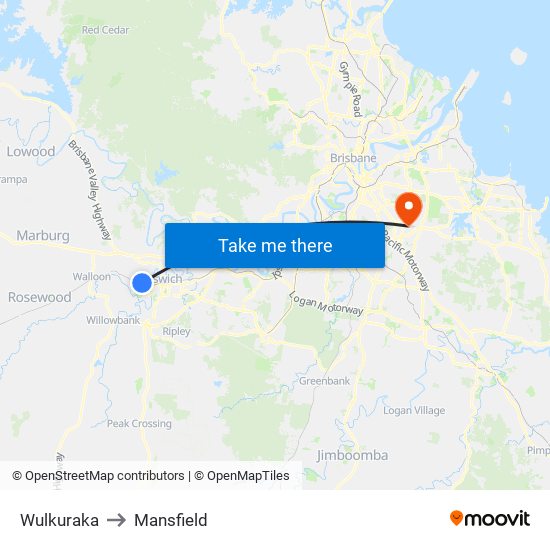 Wulkuraka to Mansfield map