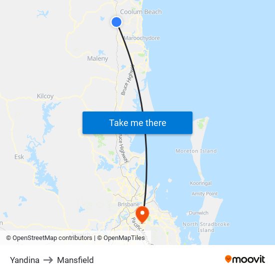 Yandina to Mansfield map