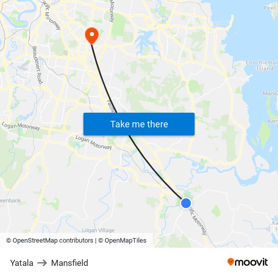 Yatala to Mansfield map