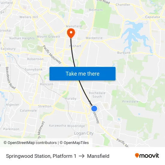 Springwood Station, Platform 1 to Mansfield map