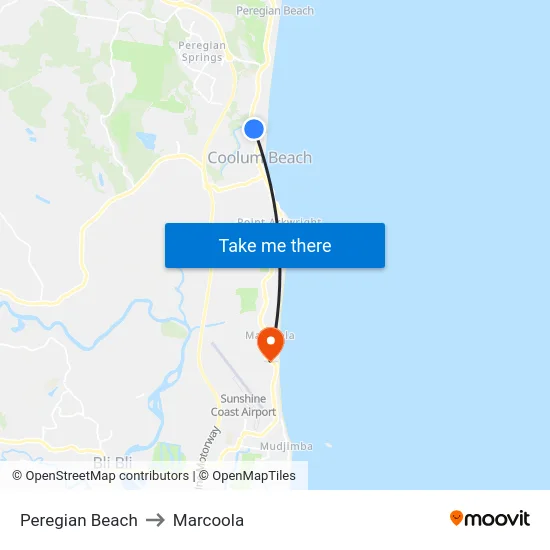 Peregian Beach to Marcoola map