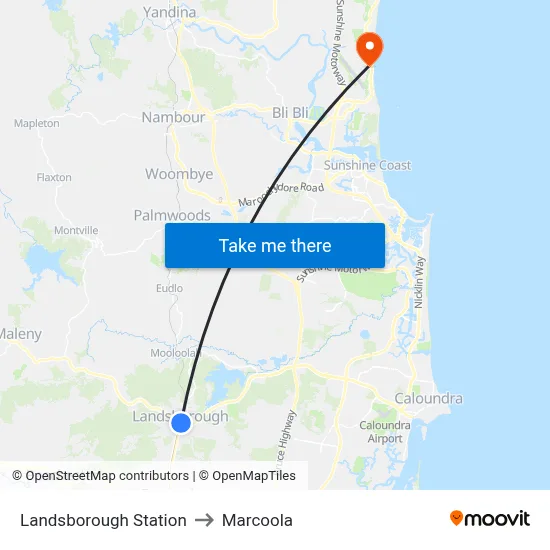 Landsborough Station to Marcoola map