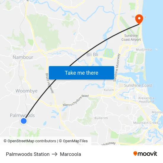 Palmwoods Station to Marcoola map