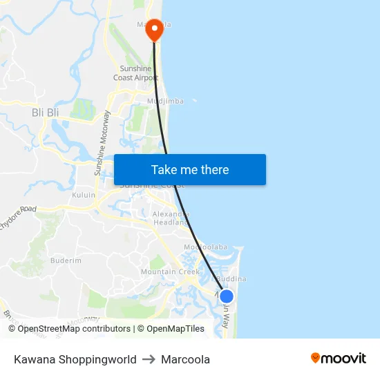 Kawana Shoppingworld to Marcoola map