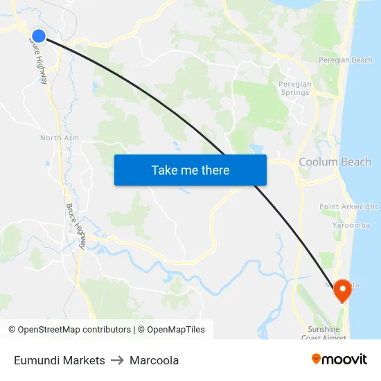 Eumundi Markets to Marcoola map